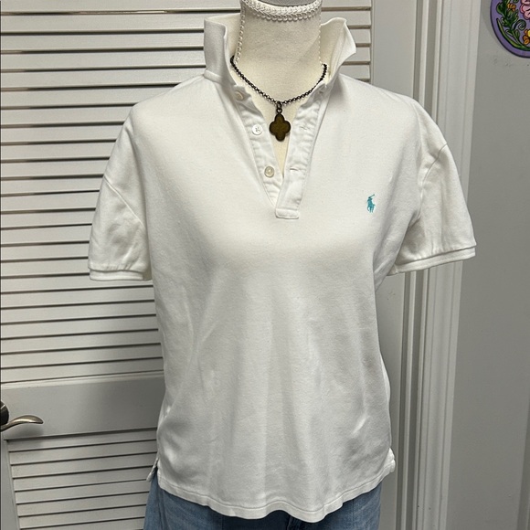 Ralph Lauren Tops - Ralph Lauren Women’s White Polo Shirt with aqua detail